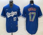 Cheap Men's Los Angeles Dodgers #17 Shohei Ohtani Number Blue Green Stitched Cool Base Nike Jerseys