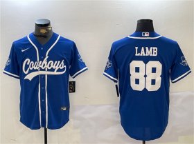 Cheap Men\'s Dallas Cowboys #88 CeeDee Lamb Royal With Patch Cool Base Stitched Baseball Jersey