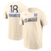 Cheap Men's Brooklyn Dodgers #18 Yoshinobu Yamamoto Cream 2024 City Connect Fuse Name & Number T-Shirt