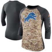 Wholesale Cheap Women's Detroit Lions Nike Camo Charcoal Salute to Service Legend Three-Quarter Raglan Sleeve T-Shirt