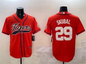 Cheap Men\'s Detroit Tigers #29 Tarik Skubal Orange With Patch Cool Base Stitched Baseball Jersey