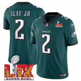 Men\'s Philadelphia Eagles #2 Darius Slay JR Green 2025 Super Bowl LIX Patch New F.U.S.E. Vapor Limited Stitched Football Jersey