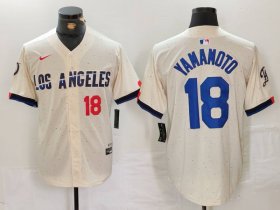 Cheap Men\'s Los Angeles Dodgers #18 Yoshinobu Yamamoto Number Cream 2024 City Connect Limited Stitched Jerseys