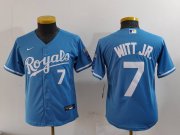 Cheap Youth Kansas City Royals #7 Bobby Witt Jr Number Light Blue Cool Base Stitched Jersey