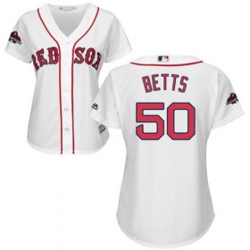 Wholesale Cheap Red Sox #50 Mookie Betts White Home 2018 World Series Champions Women\'s Stitched MLB Jersey