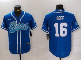 Cheap Men\'s Detroit Lions #16 Jared Goff Blue Cool Base Stitched Baseball Jersey