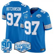 Cheap Men's Detroit Lions #97 Aidan Hutchinson Blue 2024 NFC North Champions 90th Anniversary Patch F.U.S.E. Vapor Limited Stitched Jersey