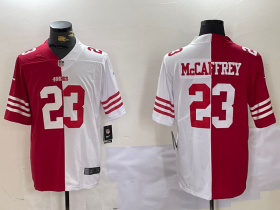 Men\'s San Francisco 49ers #23 Christian McCaffrey Red White Split Vapor Limited Stitched Jersey