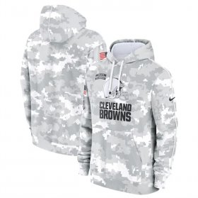 Men\'s Cleveland Browns 2024 Arctic Camo Salute To Service Club Fleece Pullover Hoodie