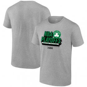 Cheap Men\'s Boston Celtics Heather Gray 2024 Playoffs Defensive Stance T-Shirt