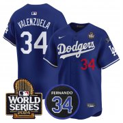 Cheap Men's Los Angeles Dodgers #34 Toro Valenzuela Royal 2024 World Series With Fernando Memorial Patch Limited Stitched Baseball Jersey