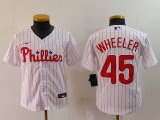 Youth Philadelphia Phillies #45 Zack Wheeler White Pinstripe Stitched Cool Base Jersey