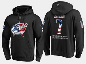 Wholesale Cheap Blue Jackets #7 Jack Johnson NHL Banner Wave Usa Flag Black Hoodie