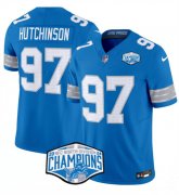 Cheap Men's Detroit Lions #97 Aidan Hutchinson Blue 2024 NFC North Champions F.U.S.E. Vapor Limited Stitched Jersey