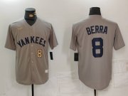 Cheap Men's New York Yankees #8 Yogi Berra Grey Throwback Stitched Cool Base Nike Jerseys