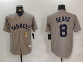 Cheap Men\'s New York Yankees #8 Yogi Berra Grey Throwback Stitched Cool Base Nike Jerseys