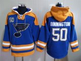 Wholesale Cheap Men's St Louis Blues #50 Jordan Binnington Blue Ageless Must Have Lace Up Pullover Hoodie