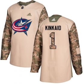 Wholesale Cheap Adidas Blue Jackets #1 Keith Kinkaid Camo Authentic 2017 Veterans Day Stitched NHL Jersey