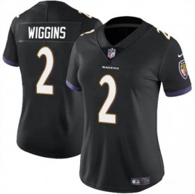 Cheap Women\'s Baltimore Ravens #2 Nate Wiggins Black 2024 Draft Football Jersey(Run Small)