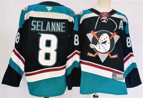 Cheap Men\'s Anaheim Ducks #8 Teemu Selanne Black Teal 2024-25 Stitched Jersey