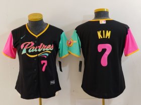 Women\'s San Diego Padres #7 Ha Seong Kim Black Player Number Fashion Baseball Jersey