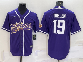 Wholesale Cheap Men\'s Minnesota Vikings #19 Adam Thielen Purple With Patch Cool Base Stitched Baseball Jersey