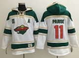 Wholesale Cheap Wild #11 Zach Parise White Sawyer Hooded Sweatshirt Stitched NHL Jersey