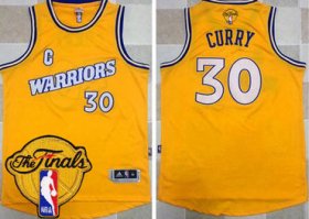 Wholesale Cheap Men\'s Warriors #30 Stephen Curry Gold New Throwback 2017 The Finals Patch Stitched NBA Jersey