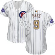 Wholesale Cheap Cubs #9 Javier Baez White(Blue Strip) 2017 Gold Program Cool Base Women's Stitched MLB Jersey