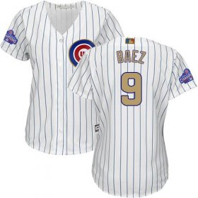 Wholesale Cheap Cubs #9 Javier Baez White(Blue Strip) 2017 Gold Program Cool Base Women\'s Stitched MLB Jersey