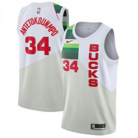 Wholesale Cheap Men\'s Milwaukee Bucks 34 Giannis Antetokounmpo Nike White 2018-19 Swingman Earned Edition Jersey