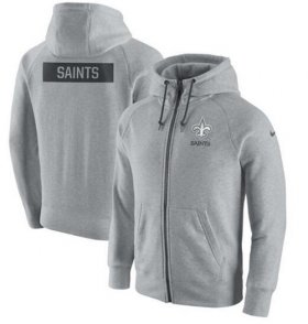 Wholesale Cheap Men\'s New Orleans Saints Nike Ash Gridiron Gray 2.0 Full-Zip Hoodie