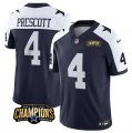 Cheap Men's Dallas Cowboys #4 Dak Prescott Navy White 2023 F.U.S.E. NFC East Champions Patch Football Stitched Jersey