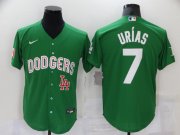 Wholesale Cheap Men's Los Angeles Dodgers #7 Julio Urias Green 2021 Mexican Heritage Stitched Baseball Jersey