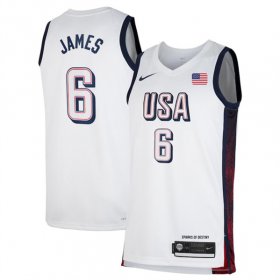 Cheap Men\'s USA Basketball #6 LeBron James White 2024 Swingman Stitched Jersey