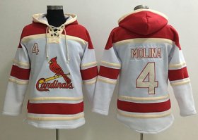 Wholesale Cheap Cardinals #4 Yadier Molina White Sawyer Hooded Sweatshirt MLB Hoodie