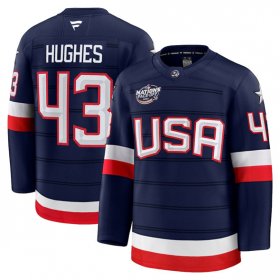 Men\'s USA #43 Quinn Hughes Navy 2025 4 Nations Face-Off Stitched Jersey