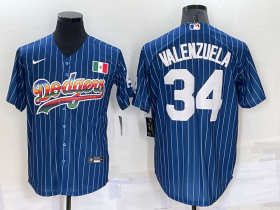 Wholesale Cheap Men\'s Los Angeles Dodgers #34 Fernando Valenzuela Rainbow Blue Red Pinstripe Mexico Cool Base Nike Jersey