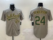 Cheap Men's Oakland Athletics #24 Ricky Henderson Gray With Patch Stitched Baseball Jersey