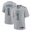 Wholesale Cheap Men's Philadelphia Eagles #1 Jalen Hurts Gray Atmosphere Fashion Stitched Game Jersey