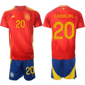 Men\'s Spain Team #20 Dani Carvajal 2024-25 Red Home Soccer Jersey Suit