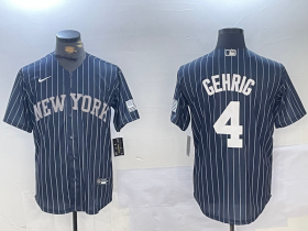 Men\'s New York Yankees #4 Lou Gehrig Navy Pinstripe Fashion Cool Base Jersey