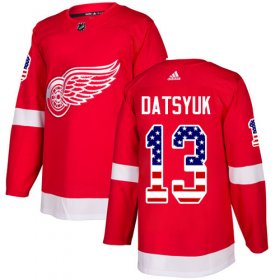 Wholesale Cheap Adidas Red Wings #13 Pavel Datsyuk Red Home Authentic USA Flag Stitched NHL Jersey