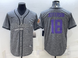 Wholesale Cheap Men's Minnesota Vikings #18 Justin Jefferson Grey Gridiron With Patch Cool Base Stitched Baseball Jersey