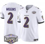 Cheap Men's Baltimore Ravens #2 Nate Wiggins White F.U.S.E 2024 AFC North Division Champions Vapor Limited Football Jersey