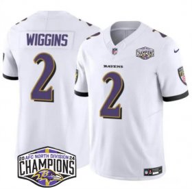 Cheap Men\'s Baltimore Ravens #2 Nate Wiggins White F.U.S.E 2024 AFC North Division Champions Vapor Limited Football Jersey