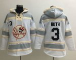 Wholesale Cheap Yankees #3 Babe Ruth White Sawyer Hooded Sweatshirt MLB Hoodie