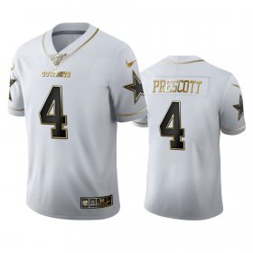 Wholesale Cheap Dallas Cowboys #4 Dak Prescott Men\'s Nike White Golden Edition Vapor Limited NFL 100 Jersey