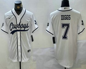 Men\'s Dallas Cowboys #7 Trevon Diggs White With Navy Name Cool Base Stitched Baseball Jersey