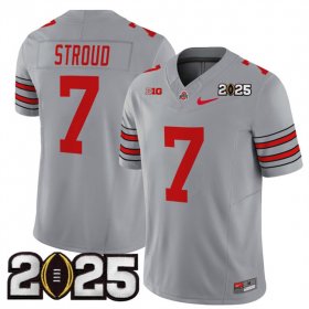 Men\'s Ohio State Buckeyes #7 C.J. Stroud Grey 2025 CFP Final Patch F.U.S.E. Vapor Limited Stitched Football Jersey